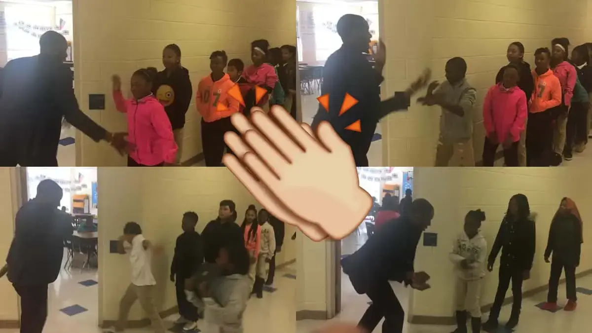 Watch cool teacher Barry White Jr. greet every student with a different, personalised handshake!