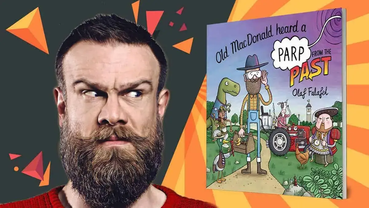Olaf Falafel chats to Bex in The Club about his new book, Old MacDonald Heard a Parp… From The Past!