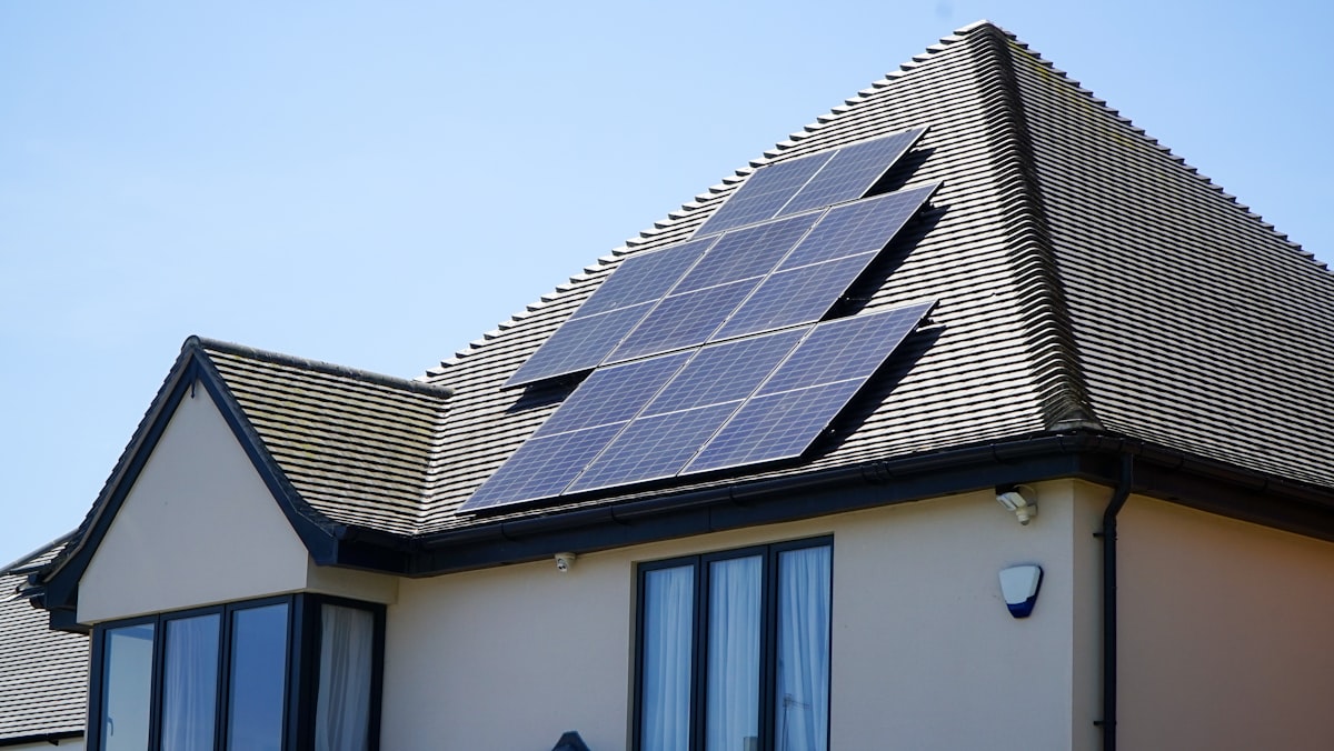 Solar panels fitted to the roof of a building