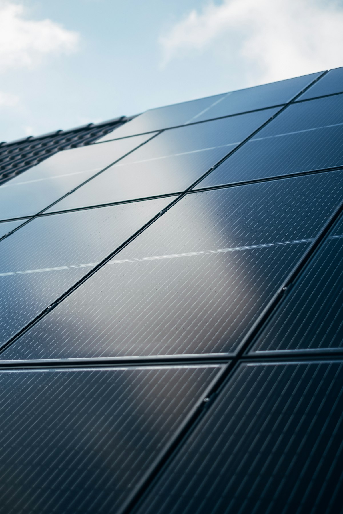 A close-up of the cells inside a solar panel