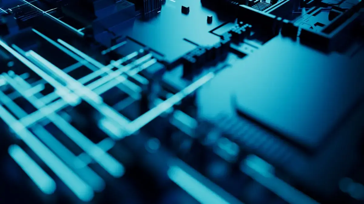 Glowing circuits on a computer board