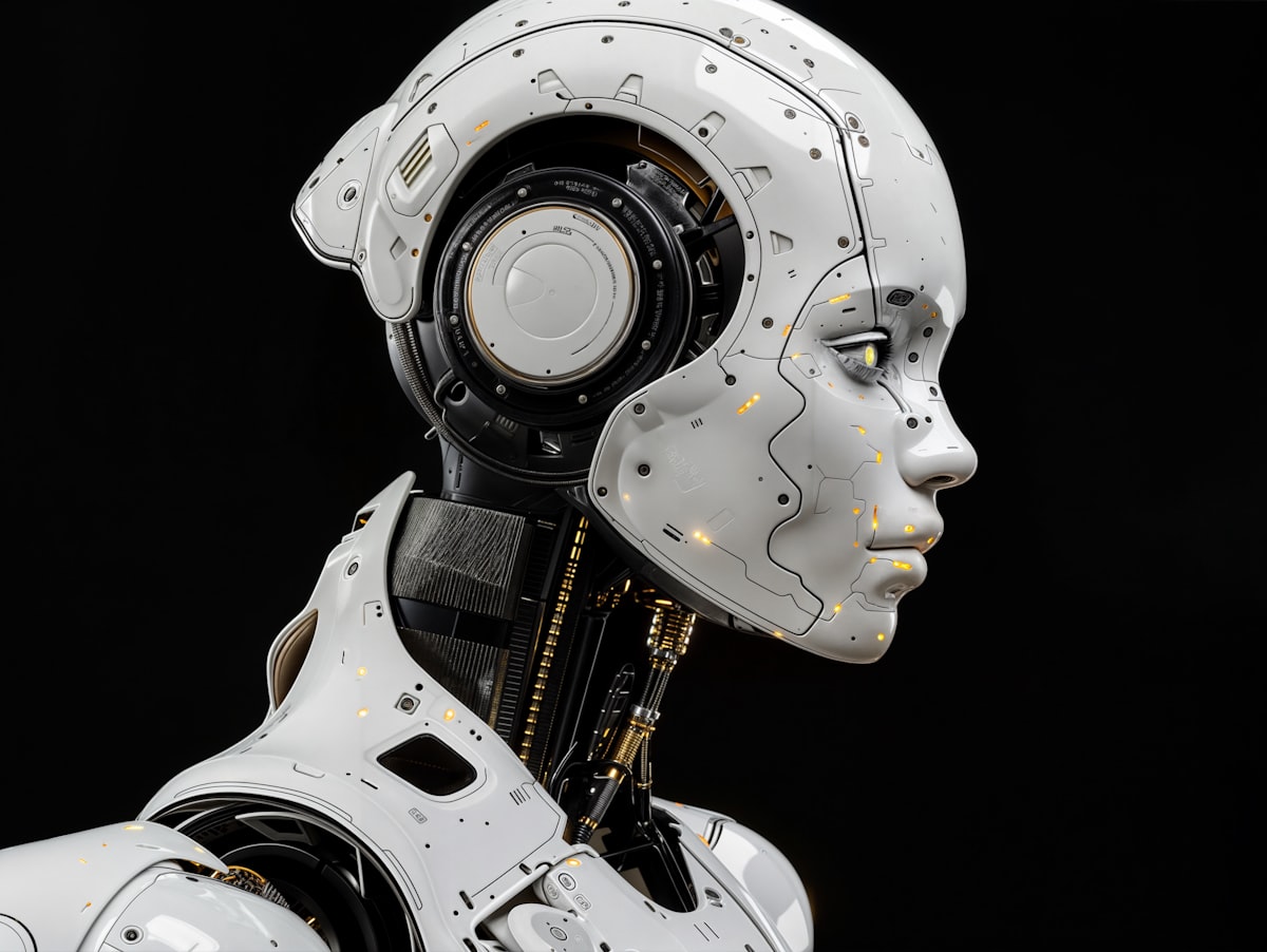 A robot head, representing artificial intelligence